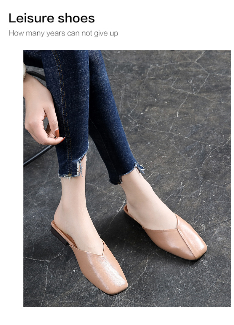 Baotou ban tuo xie Female 2020 Summer New Authentic Leather Square Toe All-Matching Flat Low Heel Sandals L Shoes 118 Baotou ban tuo xie Female 2020 Summer New Authentic Leather Square Toe All-Matching Flat Low Heel Sandals L Shoes 118