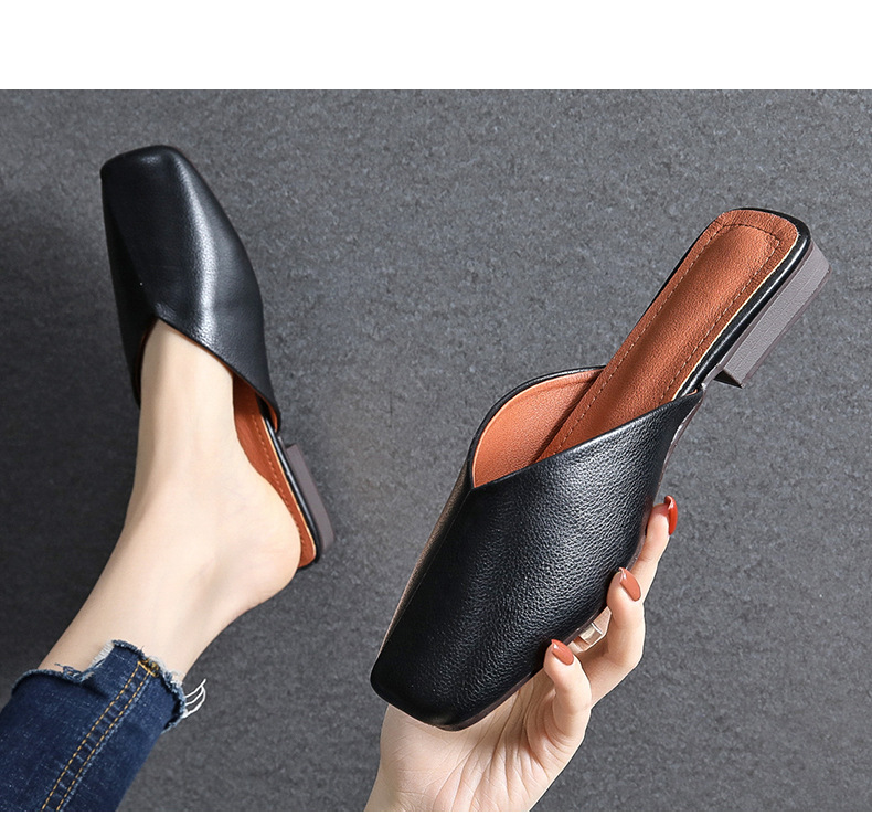 Baotou ban tuo xie Female 2020 Summer New Authentic Leather Square Toe All-Matching Flat Low Heel Sandals L Shoes 118 Baotou ban tuo xie Female 2020 Summer New Authentic Leather Square Toe All-Matching Flat Low Heel Sandals L Shoes 118