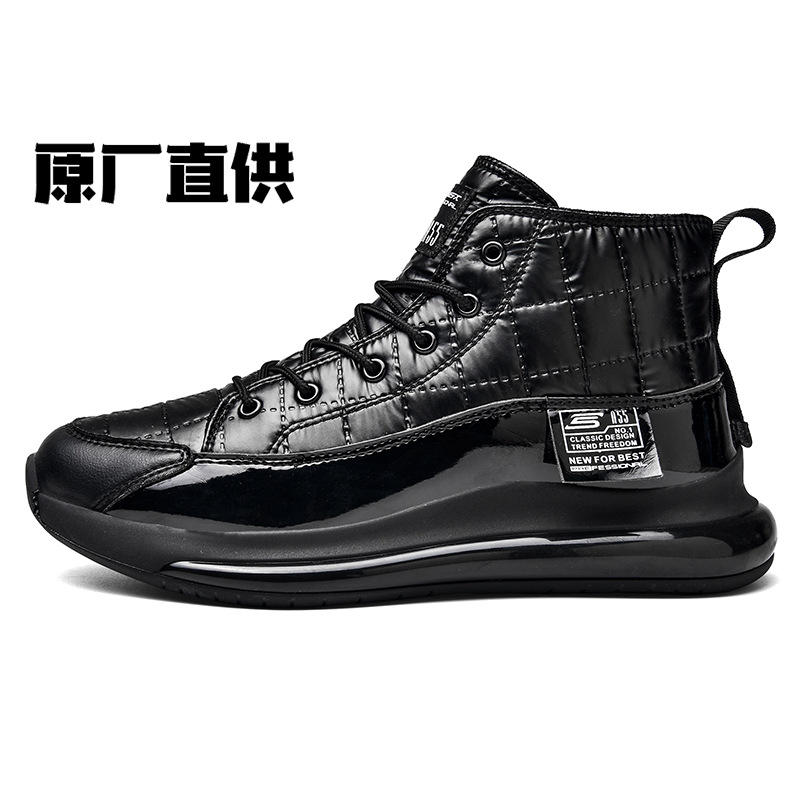 2020 Solid Color High-Top Daily Universal Spider-Man Front Lace-up Men&#039;s round Toe Flat Heel Black Shoes