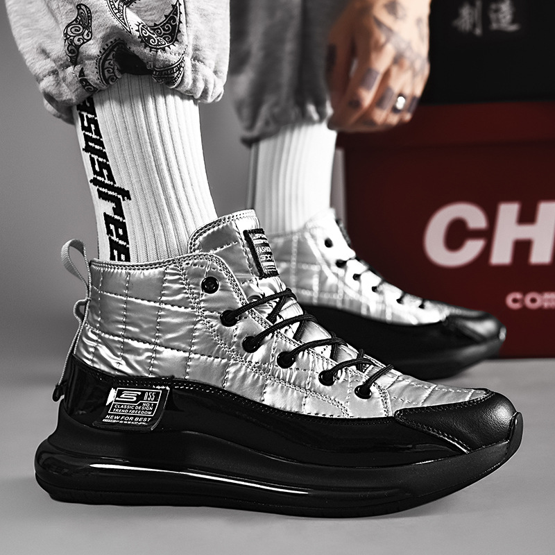 2020 Solid Color High-Top Daily Universal Spider-Man Front Lace-up Men&#039;s round Toe Flat Heel Black Shoes