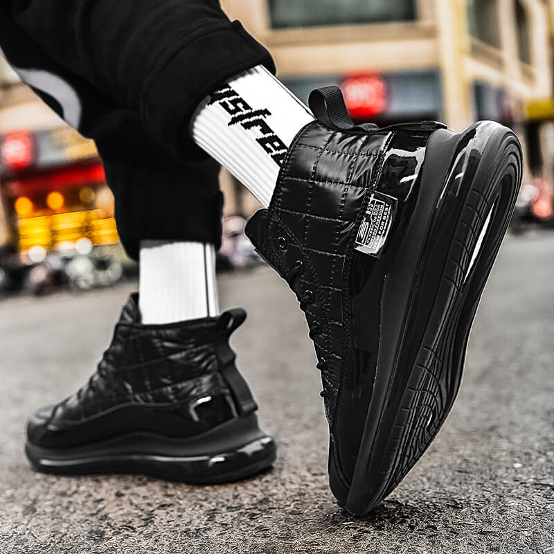 2020 Solid Color High-Top Daily Universal Spider-Man Front Lace-up Men&#039;s round Toe Flat Heel Black Shoes