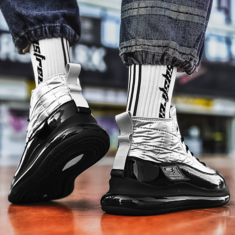 2020 Solid Color High-Top Daily Universal Spider-Man Front Lace-up Men&#039;s round Toe Flat Heel Black Shoes