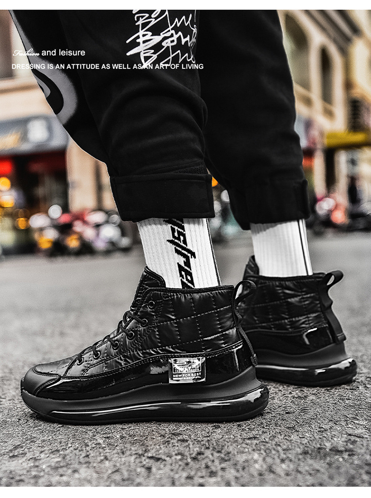 2020 Solid Color High-Top Daily Universal Spider-Man Front Lace-up Men's round Toe Flat Heel Black Shoes