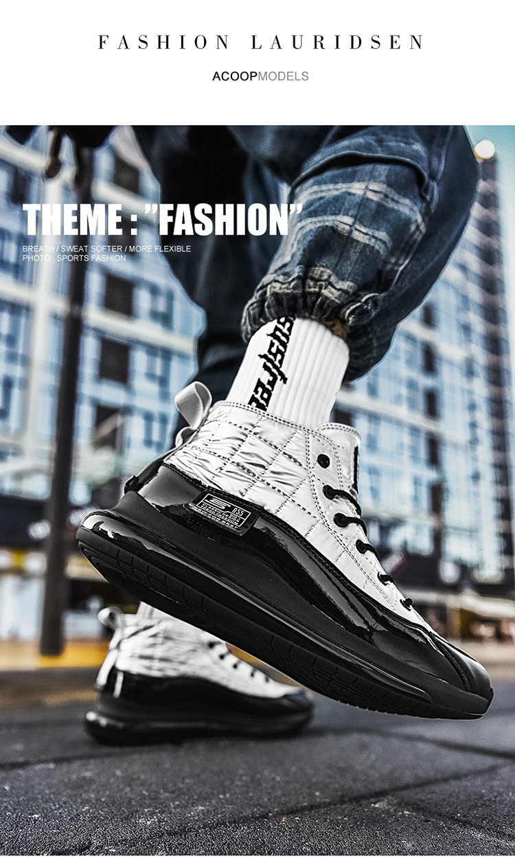 2020 Solid Color High-Top Daily Universal Spider-Man Front Lace-up Men's round Toe Flat Heel Black Shoes