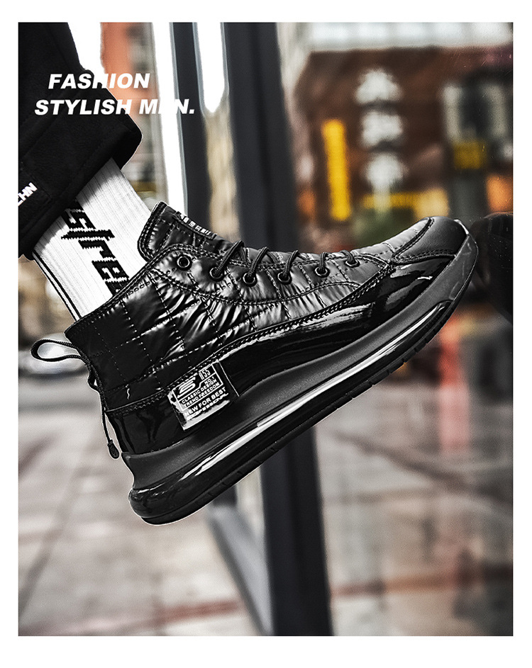 2020 Solid Color High-Top Daily Universal Spider-Man Front Lace-up Men's round Toe Flat Heel Black Shoes
