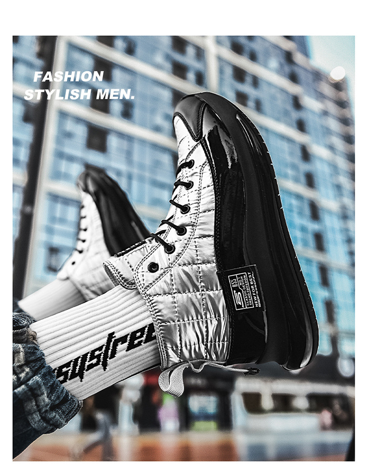 2020 Solid Color High-Top Daily Universal Spider-Man Front Lace-up Men's round Toe Flat Heel Black Shoes