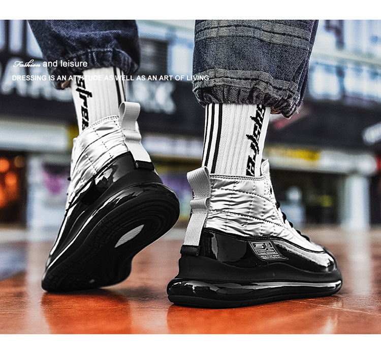 2020 Solid Color High-Top Daily Universal Spider-Man Front Lace-up Men's round Toe Flat Heel Black Shoes