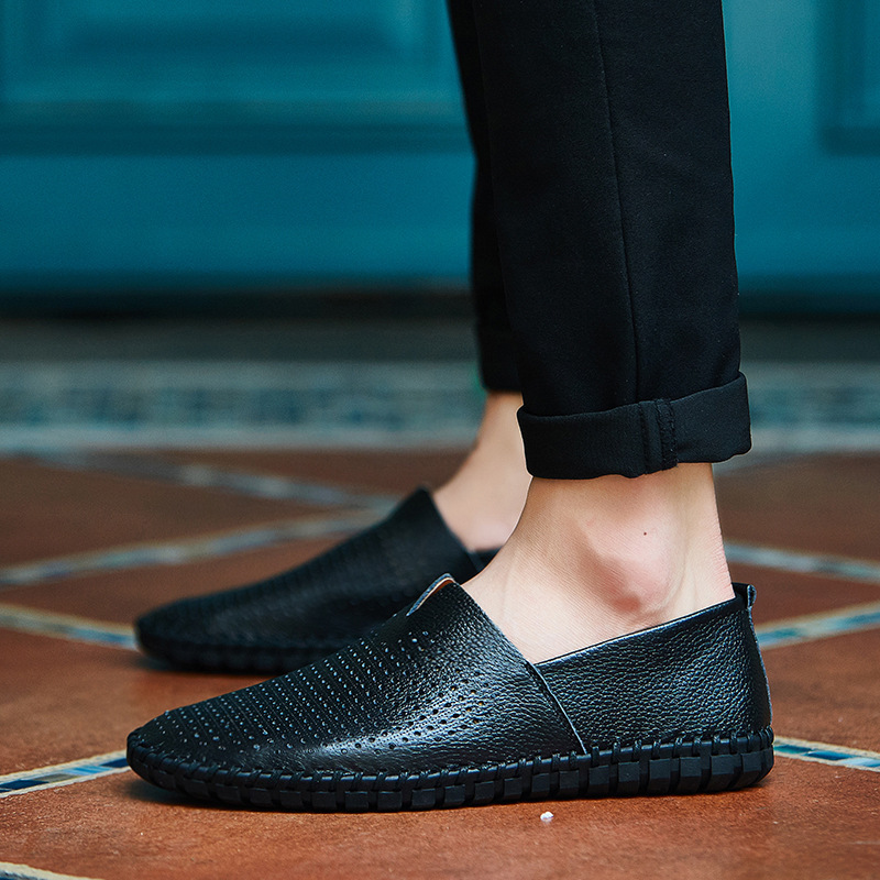 Men&#039;s Leather Shoes Breathable 2020 New Casual Shoes Men&#039;s Autumn Flat Heel Solid Color Men&#039;s Shoes Cross-Border Men&#039;s Peas Shoes Men