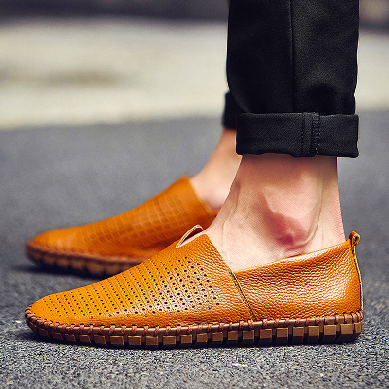 Men&#039;s Leather Shoes Breathable 2020 New Casual Shoes Men&#039;s Autumn Flat Heel Solid Color Men&#039;s Shoes Cross-Border Men&#039;s Peas Shoes Men