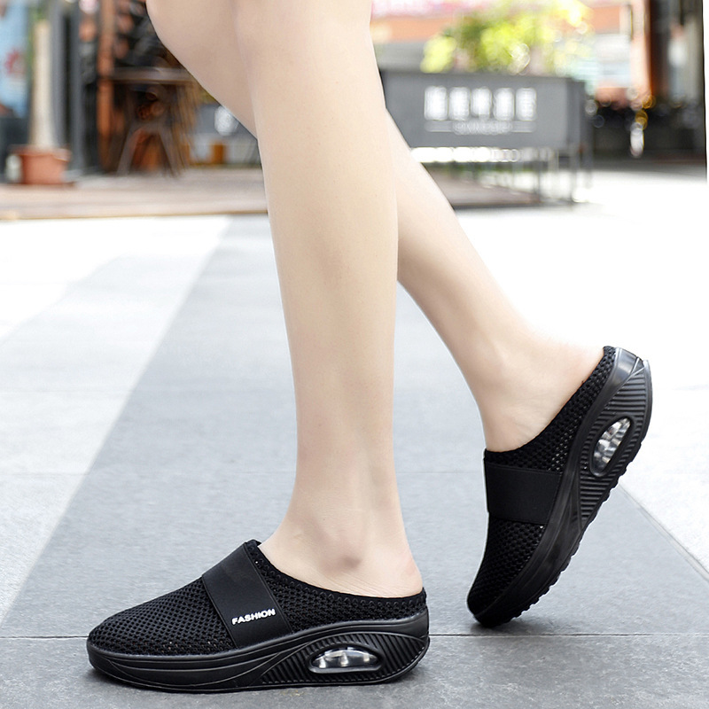 Foreign Trade Shoes 2021 Summer European and American plus Size Closed Toe Half Slippers Women&#039;s Mesh Heel-Free Slip-on Women&#039;s Shoes Flat Shoes
