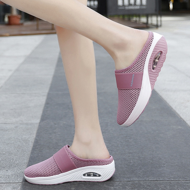 Foreign Trade Shoes 2021 Summer European and American plus Size Closed Toe Half Slippers Women&#039;s Mesh Heel-Free Slip-on Women&#039;s Shoes Flat Shoes