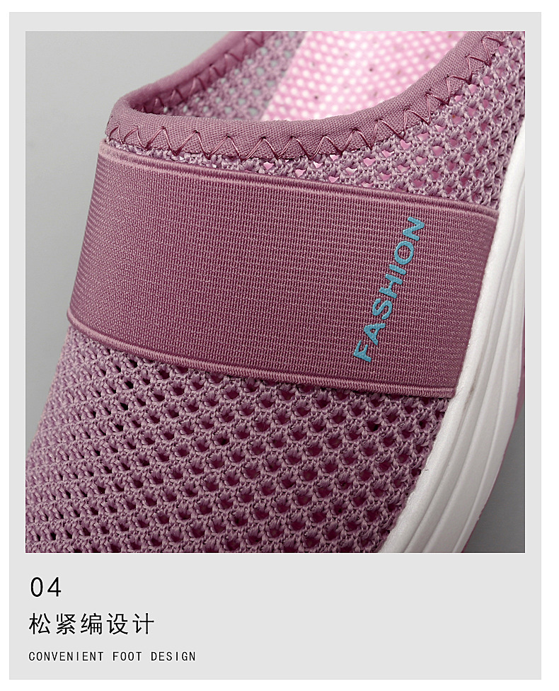 Foreign Trade Shoes 2021 Summer European and American plus Size Closed Toe Half Slippers Women's Mesh Heel-Free Slip-on Women's Shoes Flat Shoes