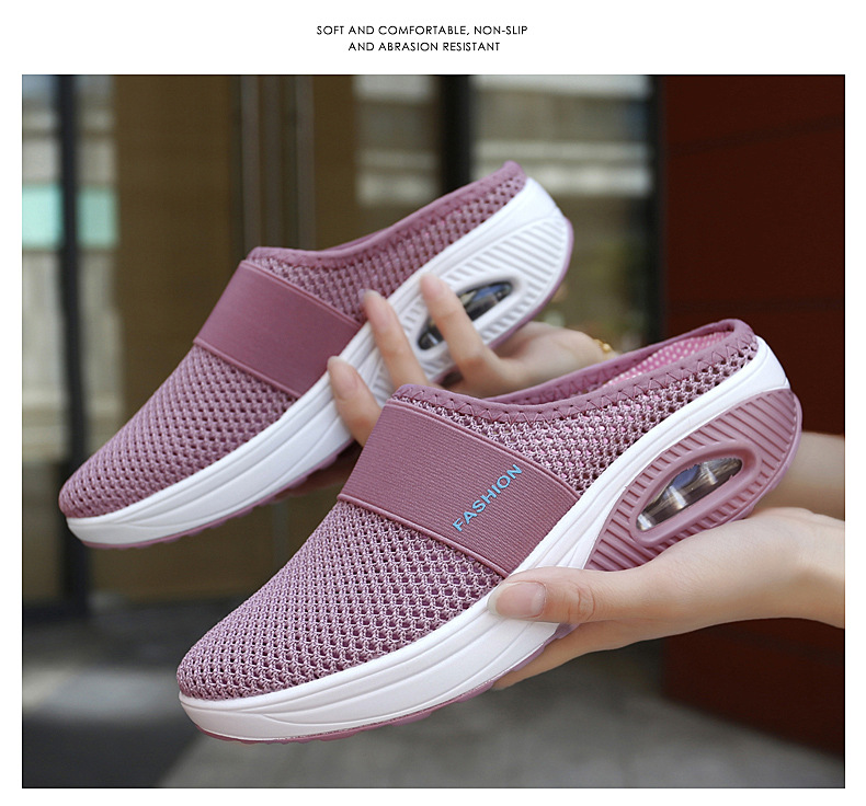 Foreign Trade Shoes 2021 Summer European and American plus Size Closed Toe Half Slippers Women's Mesh Heel-Free Slip-on Women's Shoes Flat Shoes