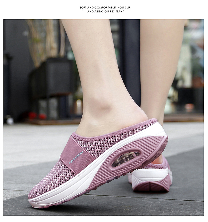 Foreign Trade Shoes 2021 Summer European and American plus Size Closed Toe Half Slippers Women's Mesh Heel-Free Slip-on Women's Shoes Flat Shoes