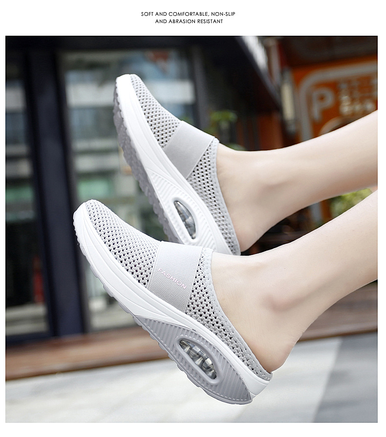 Foreign Trade Shoes 2021 Summer European and American plus Size Closed Toe Half Slippers Women's Mesh Heel-Free Slip-on Women's Shoes Flat Shoes