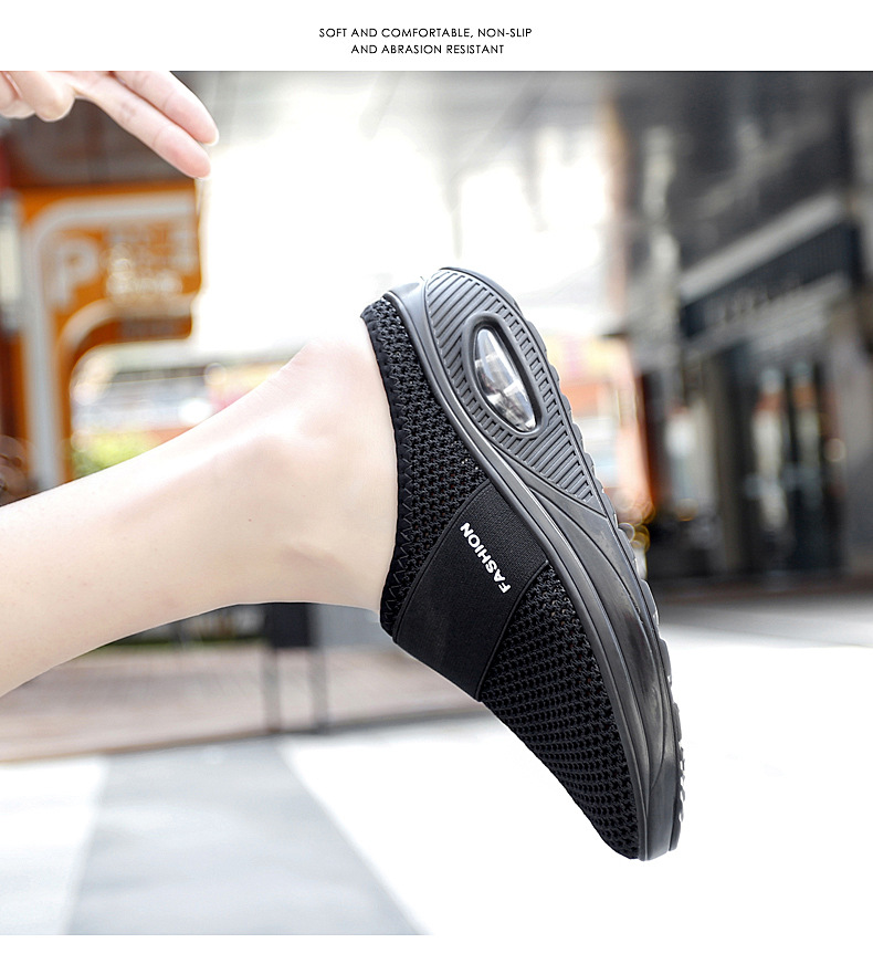 Foreign Trade Shoes 2021 Summer European and American plus Size Closed Toe Half Slippers Women's Mesh Heel-Free Slip-on Women's Shoes Flat Shoes