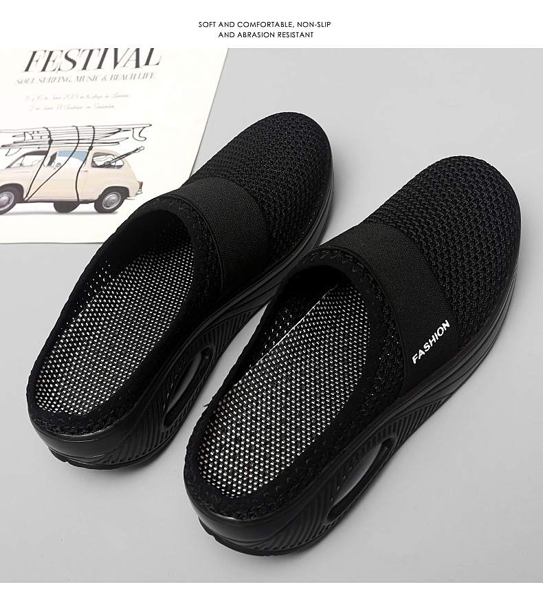 Foreign Trade Shoes 2021 Summer European and American plus Size Closed Toe Half Slippers Women's Mesh Heel-Free Slip-on Women's Shoes Flat Shoes