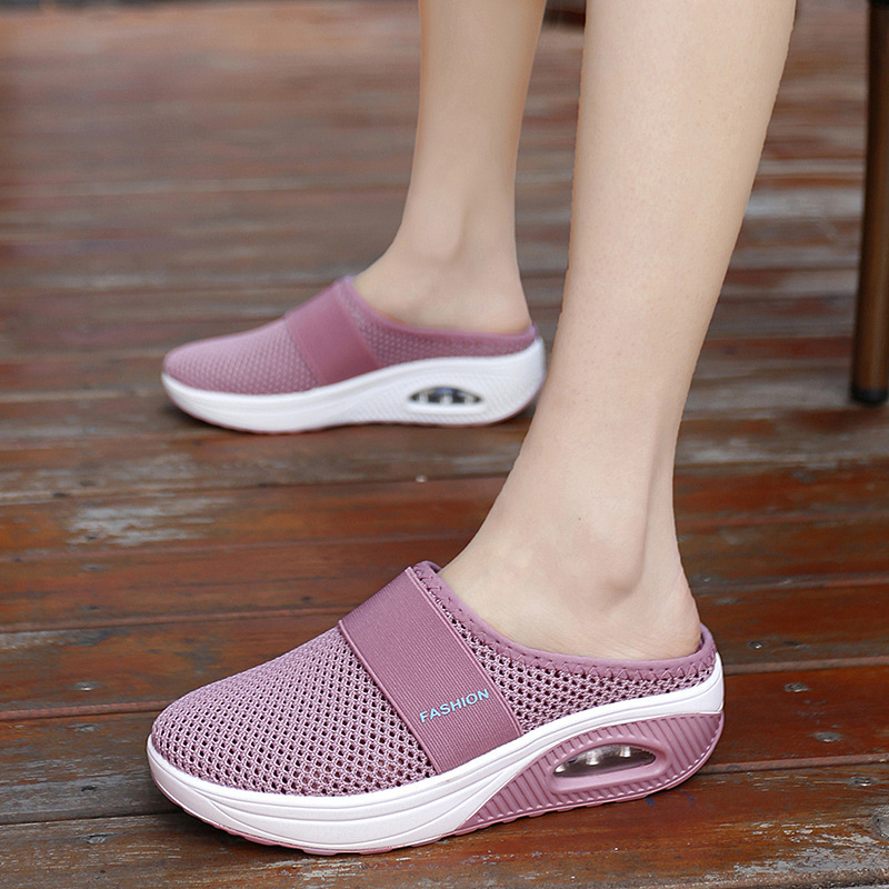 Foreign Trade Shoes 2021 Summer European and American plus Size Closed Toe Half Slippers Women&#039;s Mesh Heel-Free Slip-on Women&#039;s Shoes Flat Shoes