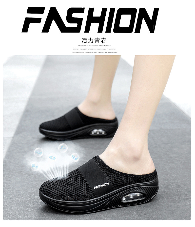 Foreign Trade Shoes 2021 Summer European and American plus Size Closed Toe Half Slippers Women's Mesh Heel-Free Slip-on Women's Shoes Flat Shoes