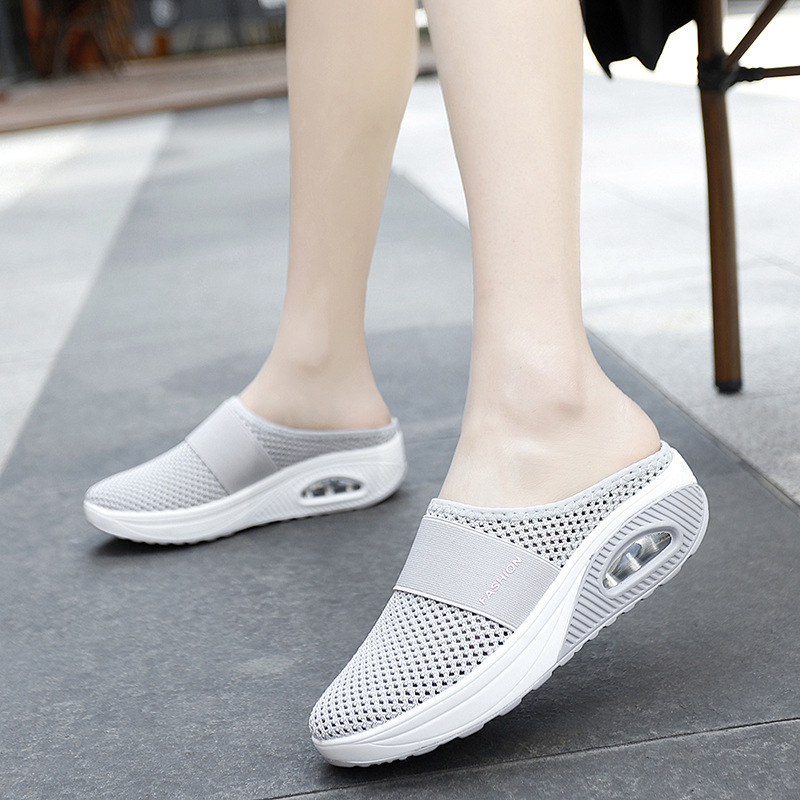 Foreign Trade Shoes 2021 Summer European and American plus Size Closed Toe Half Slippers Women&#039;s Mesh Heel-Free Slip-on Women&#039;s Shoes Flat Shoes