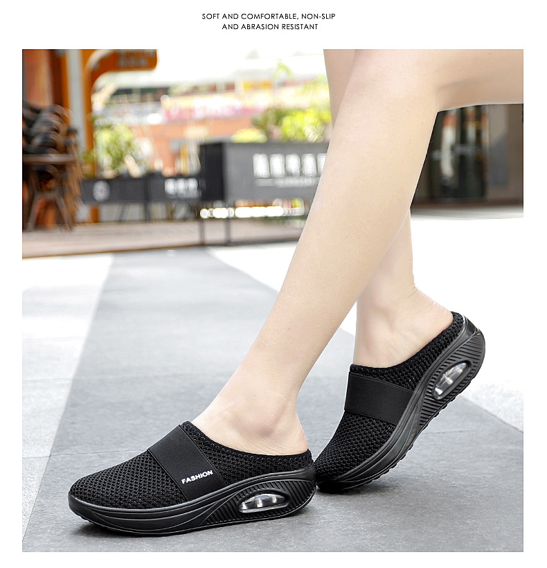 Foreign Trade Shoes 2021 Summer European and American plus Size Closed Toe Half Slippers Women's Mesh Heel-Free Slip-on Women's Shoes Flat Shoes