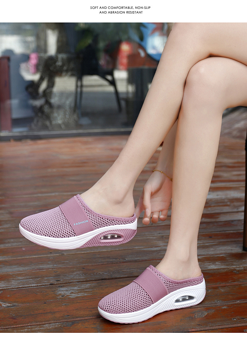 Foreign Trade Shoes 2021 Summer European and American plus Size Closed Toe Half Slippers Women's Mesh Heel-Free Slip-on Women's Shoes Flat Shoes