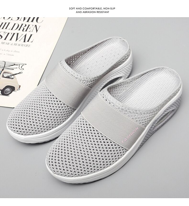 Foreign Trade Shoes 2021 Summer European and American plus Size Closed Toe Half Slippers Women's Mesh Heel-Free Slip-on Women's Shoes Flat Shoes