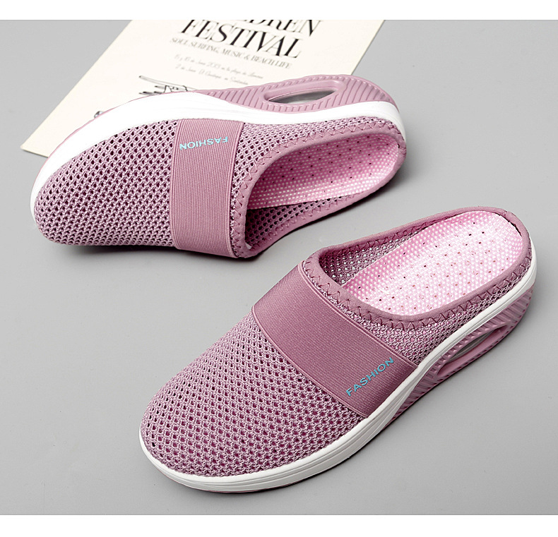 Foreign Trade Shoes 2021 Summer European and American plus Size Closed Toe Half Slippers Women's Mesh Heel-Free Slip-on Women's Shoes Flat Shoes