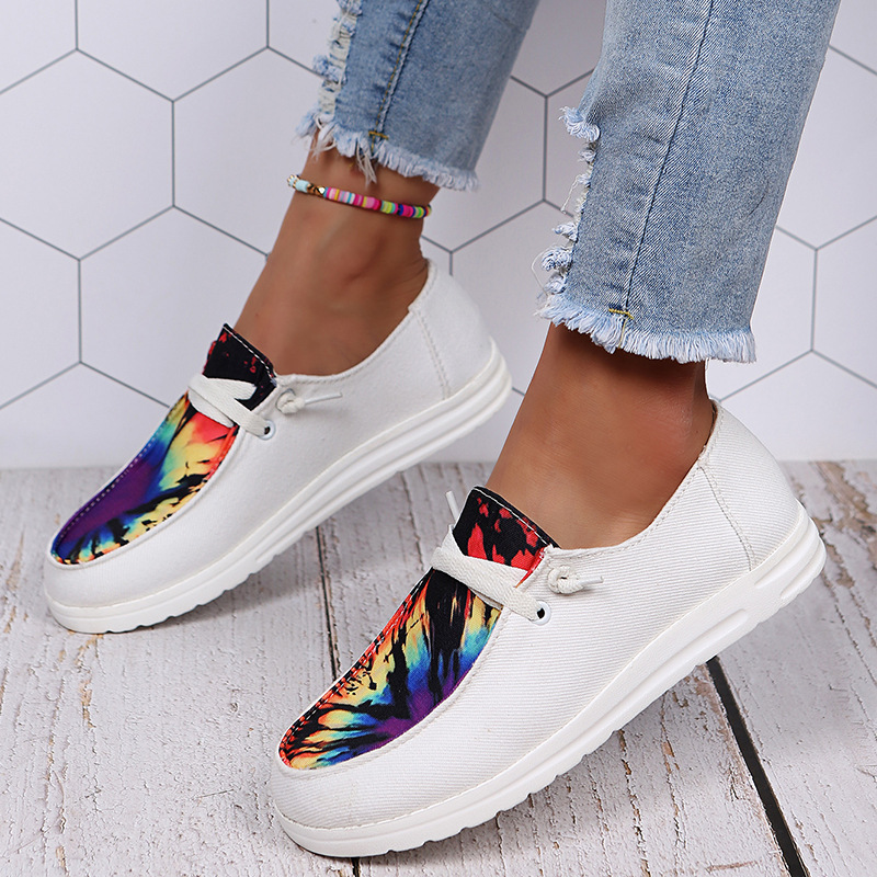 2021 Independent Station Cross-Border Large Size to 43 Viscose Shoes Fashion round Toe Flat Heel Spot Low-Top Platform Canvas Shoes for Women
