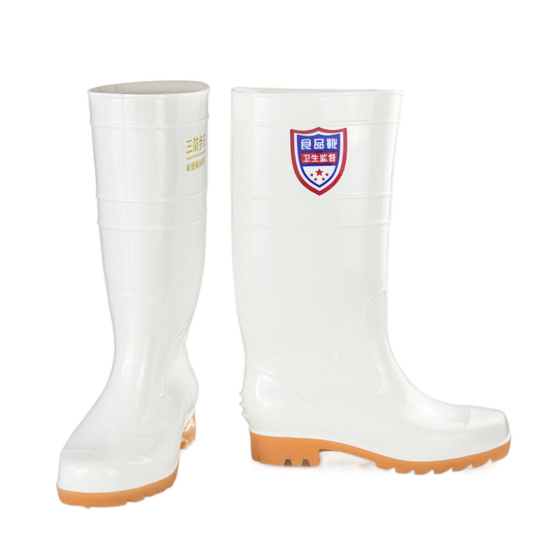 Four Seasons Spot Men&#039;s High-Top Injection Rain Boots Tmall Factory Sales round Toe Flat Heel White High-Top Rain Shoes