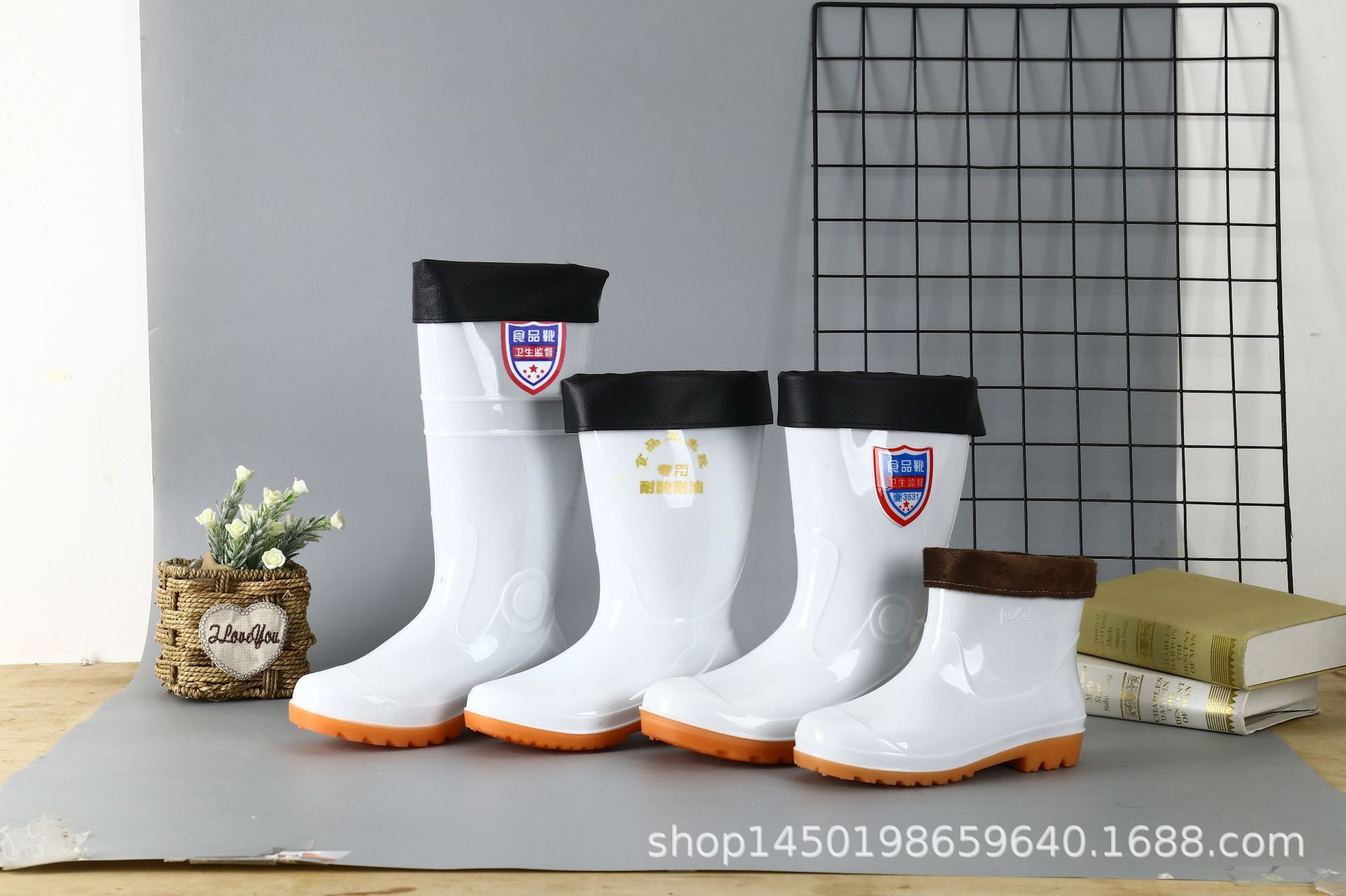 Four Seasons Spot Men's High-Top Injection Rain Boots Tmall Factory Sales round Toe Flat Heel White High-Top Rain Shoes
