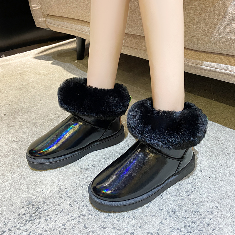 Snow Boots 2021 Winter New round Toe Flat Heel Fleece Padded Sleeve Student Casual Cotton-Padded Shoes Women&#039;s Short Boots