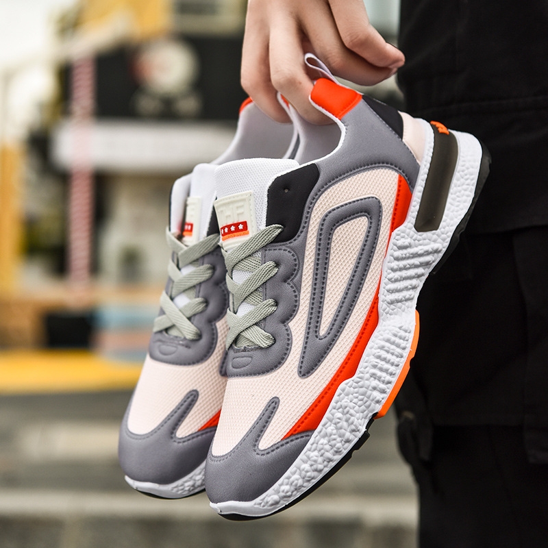 Autumn and Winter Flat Heel Color Matching Low Shoes Gray round Head Men&#039;s Front Lace-up Sneakers Trendy New Sports Shoes New