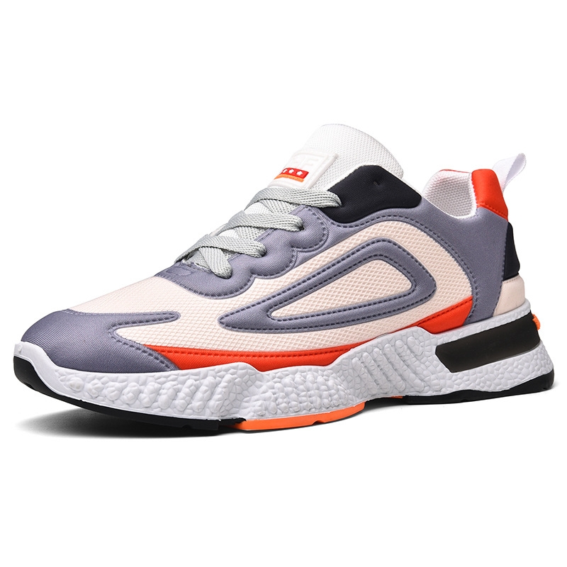 Autumn and Winter Flat Heel Color Matching Low Shoes Gray round Head Men&#039;s Front Lace-up Sneakers Trendy New Sports Shoes New