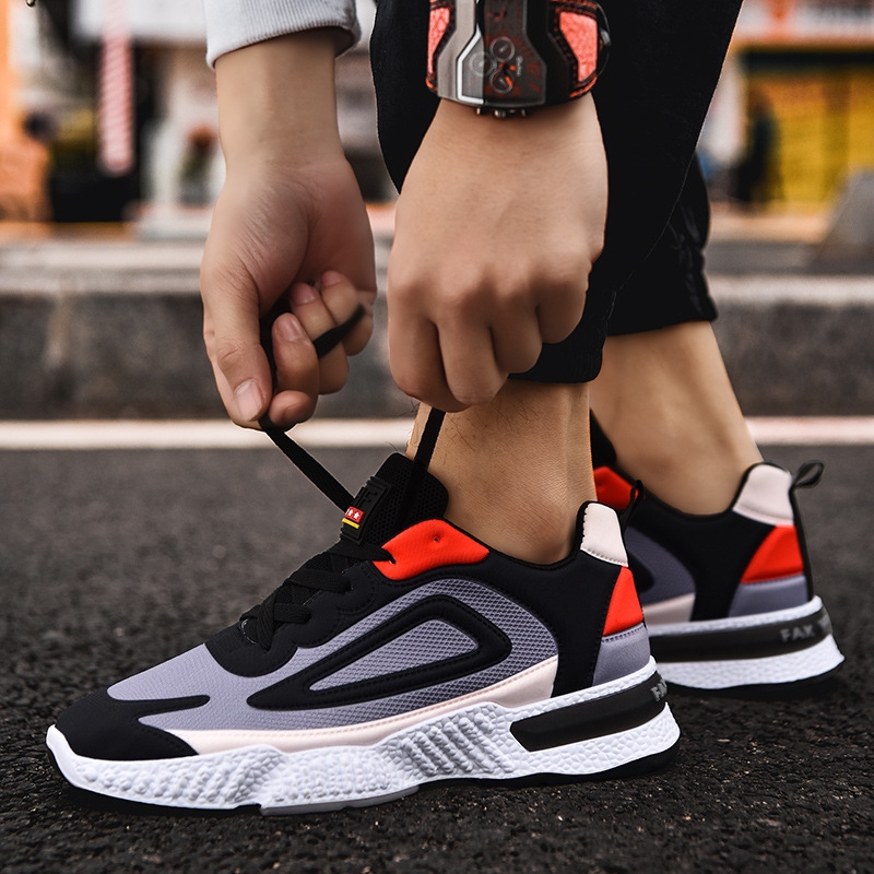 Autumn and Winter Flat Heel Color Matching Low Shoes Gray round Head Men&#039;s Front Lace-up Sneakers Trendy New Sports Shoes New
