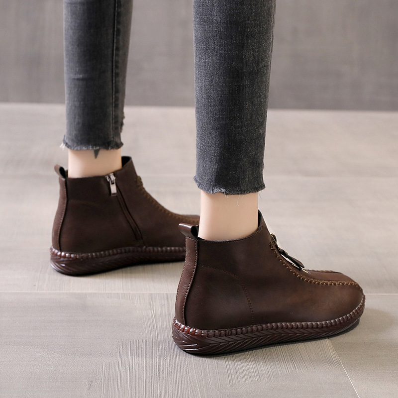 2021 Autumn and Winter New Stitching Side Zipper Cotton Shoes Fashion Martin Boots Low Tube Flat Heel Solid Color round Head Ankle Boots