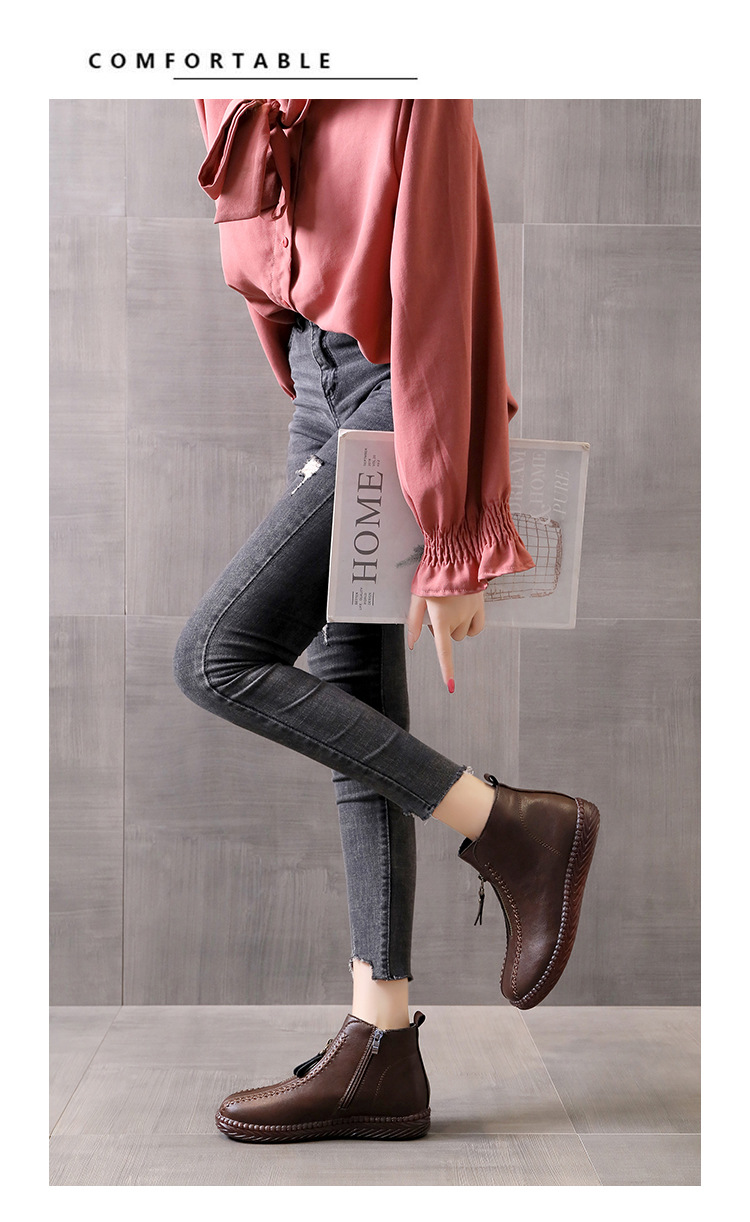 2021 Autumn and Winter New Stitching Side Zipper Cotton Shoes Fashion Martin Boots Low Tube Flat Heel Solid Color round Head Ankle Boots