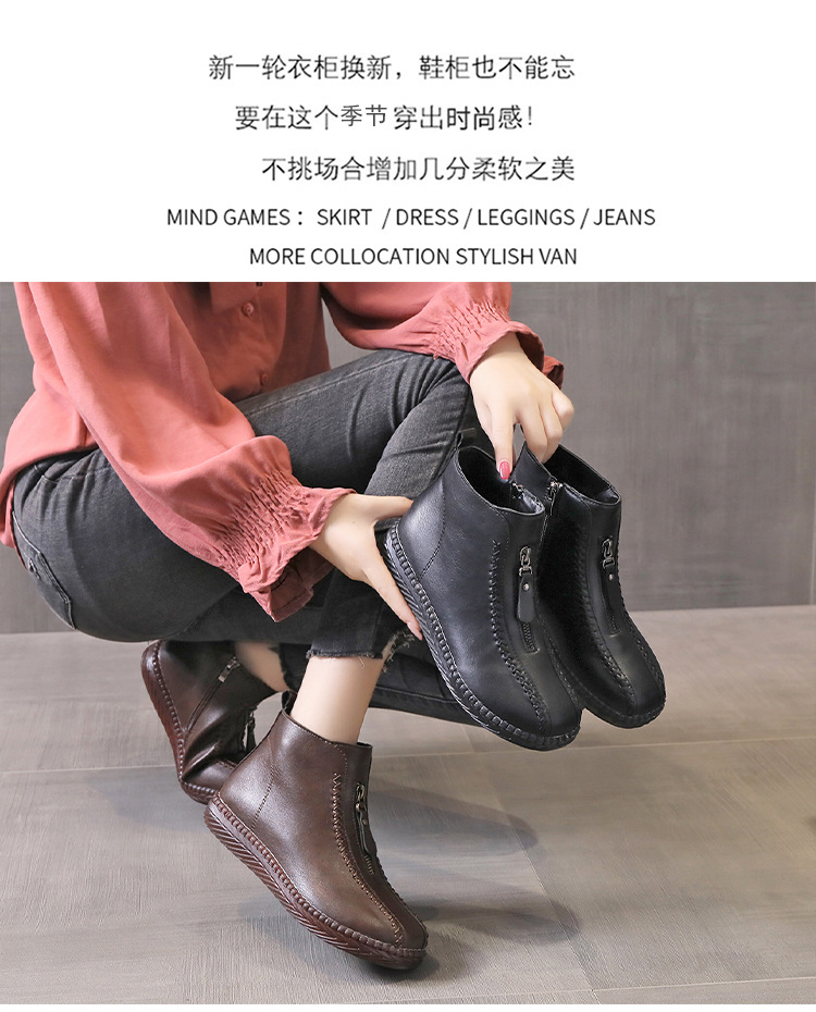 2021 Autumn and Winter New Stitching Side Zipper Cotton Shoes Fashion Martin Boots Low Tube Flat Heel Solid Color round Head Ankle Boots