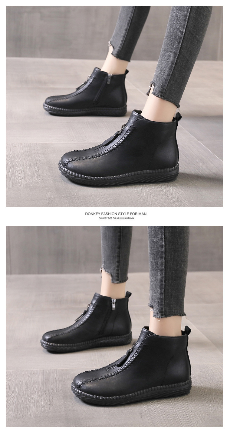 2021 Autumn and Winter New Stitching Side Zipper Cotton Shoes Fashion Martin Boots Low Tube Flat Heel Solid Color round Head Ankle Boots