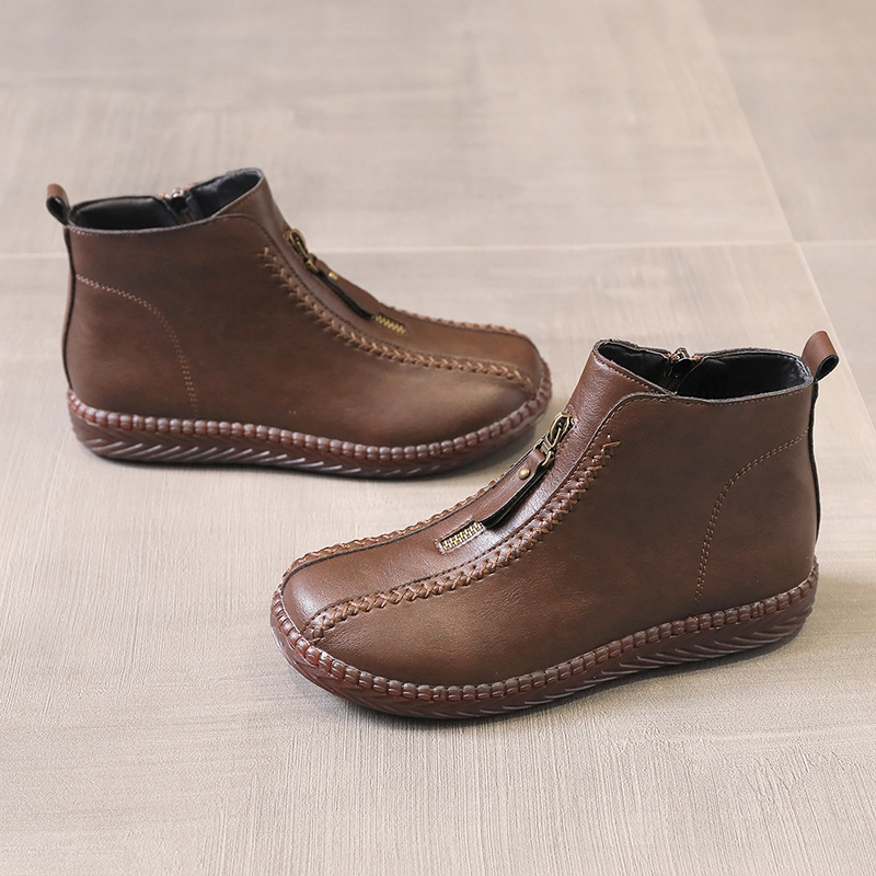 2021 Autumn and Winter New Stitching Side Zipper Cotton Shoes Fashion Martin Boots Low Tube Flat Heel Solid Color round Head Ankle Boots