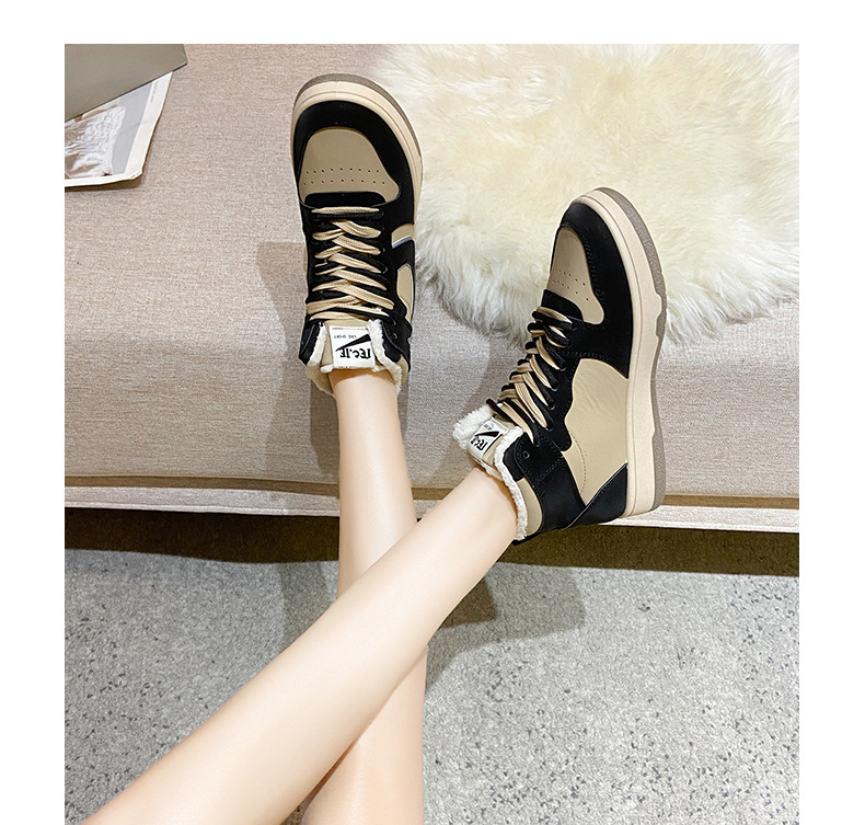 2021 Winter New Flat Heel Front Lace-up Daily round Toe Gray High-Top Artificial Fur Women's Shoes Color Matching Warm Casual Shoes