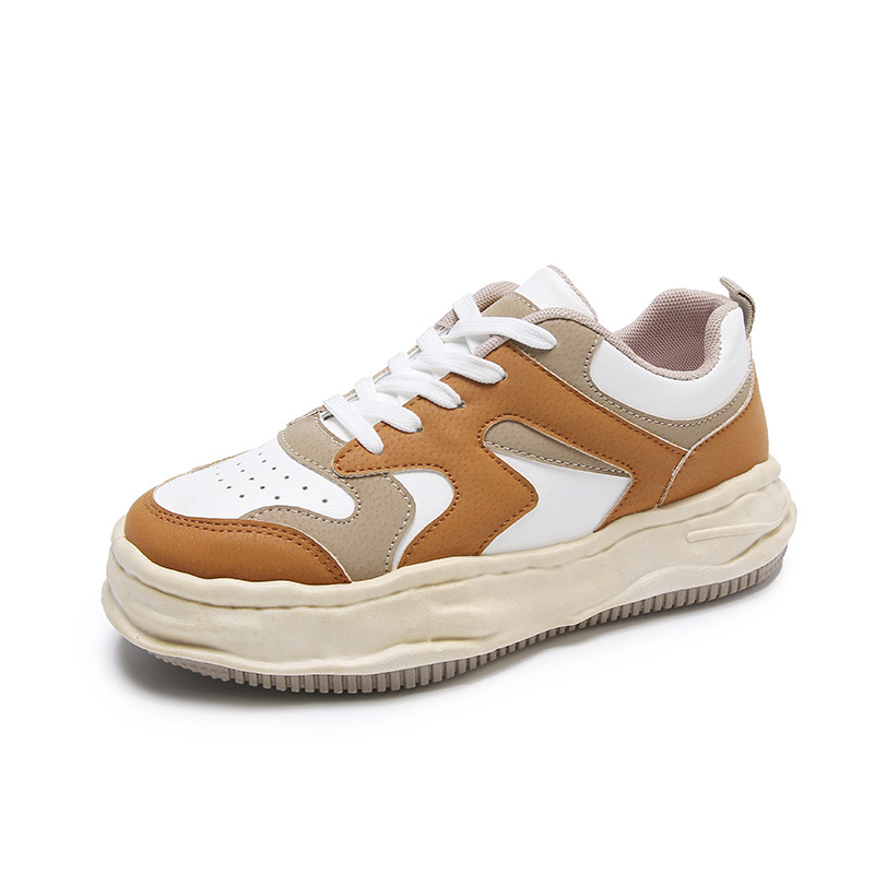 Fall 2021new Korean Style Ins Fashionable Thick Bottom Vintage Soft Bottom Colorblock Board Shoes Women Leisure Sports Shoes Women