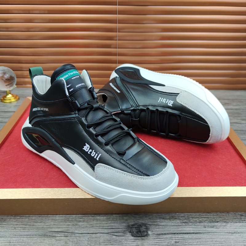 European Station Real Shot Leather Men's Shoes All-Match Mid-Top Casual Sneakers Height Increasing Insole Autumn and Winter Korean Sports Shoes Soft Leather European Station Real Shot Leather Men's Shoes All-Match Mid-Top Casual Sneakers Height Increasing Insole Autumn and Winter Korean Sports Shoes Soft Leather