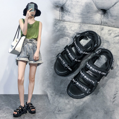 2020 Summer New Sandals Women&#039;s Korean-Style Platform Letter Fashion Casual Beach Shoes Women&#039;s Flat Heel Fairy Style Women&#039;s Shoes