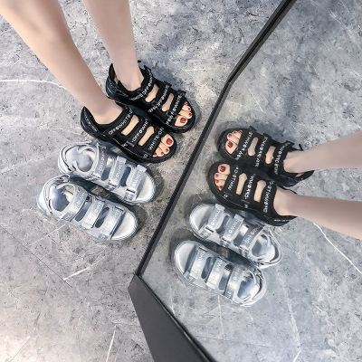 2020 Summer New Sandals Women&#039;s Korean-Style Platform Letter Fashion Casual Beach Shoes Women&#039;s Flat Heel Fairy Style Women&#039;s Shoes