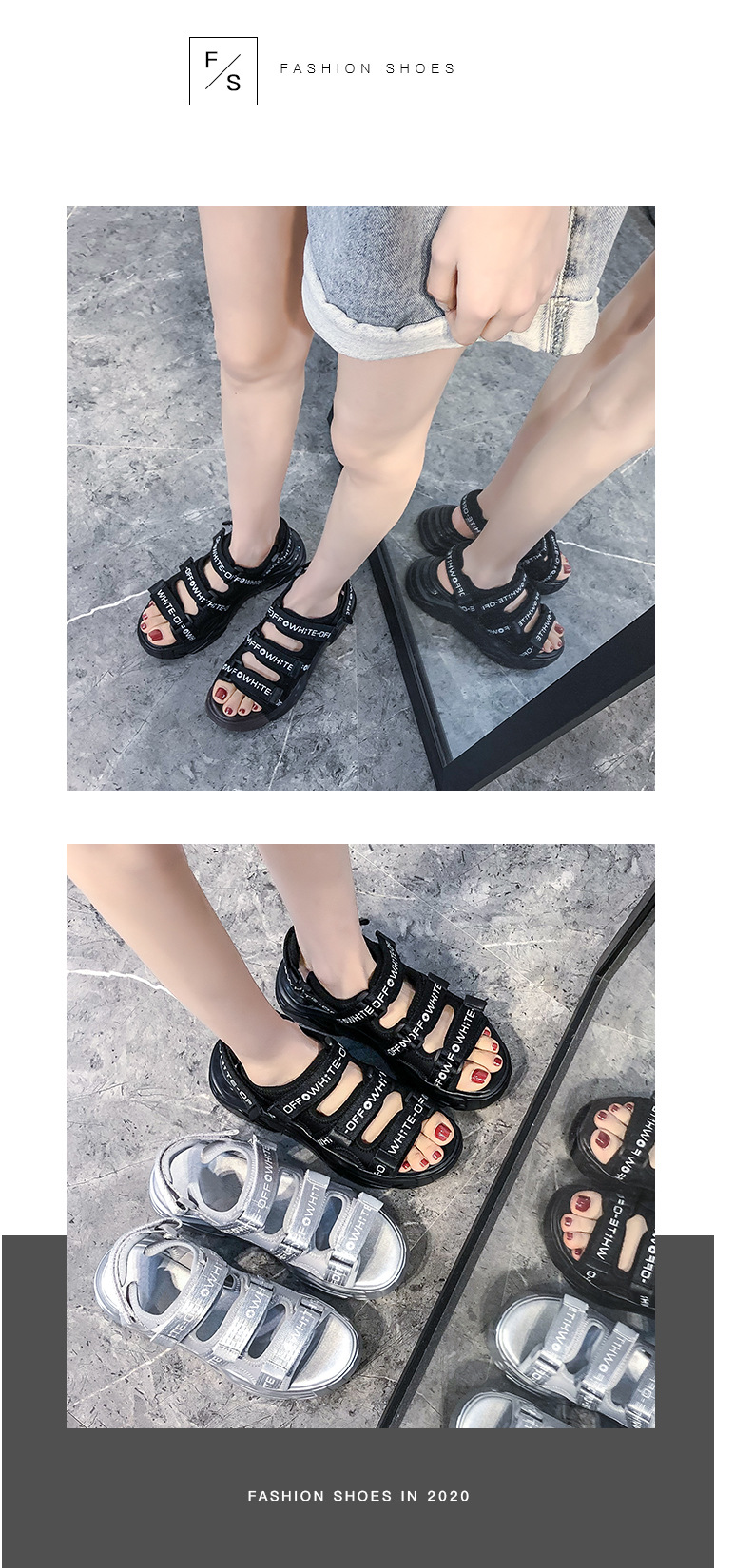 2020 Summer New Sandals Women's Korean-Style Platform Letter Fashion Casual Beach Shoes Women's Flat Heel Fairy Style Women's Shoes