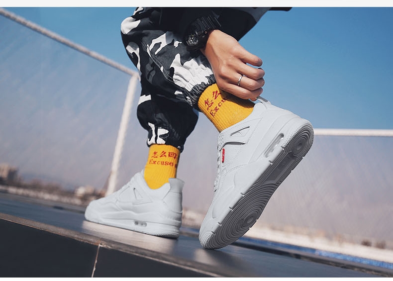 Autumn/winter AJ4 high top denim leather retro air cushion shoes Joe 4 men's sports shoes Autumn/winter AJ4 high top denim leather retro air cushion shoes Joe 4 men's sports shoes