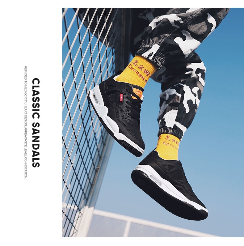 Autumn/winter AJ4 high top denim leather retro air cushion shoes Joe 4 men's sports shoes Autumn/winter AJ4 high top denim leather retro air cushion shoes Joe 4 men's sports shoes
