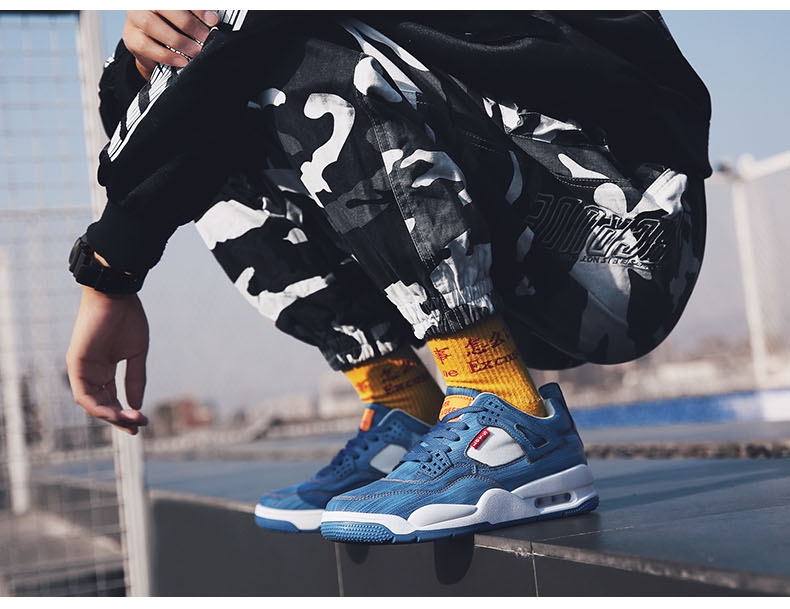 Autumn/winter AJ4 high top denim leather retro air cushion shoes Joe 4 men's sports shoes Autumn/winter AJ4 high top denim leather retro air cushion shoes Joe 4 men's sports shoes