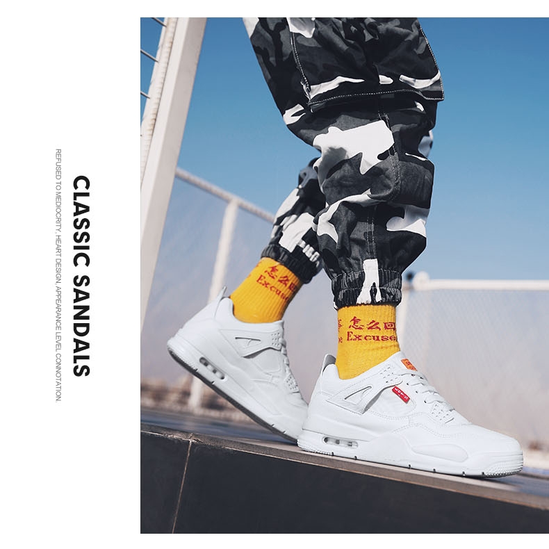 Autumn/winter AJ4 high top denim leather retro air cushion shoes Joe 4 men's sports shoes Autumn/winter AJ4 high top denim leather retro air cushion shoes Joe 4 men's sports shoes
